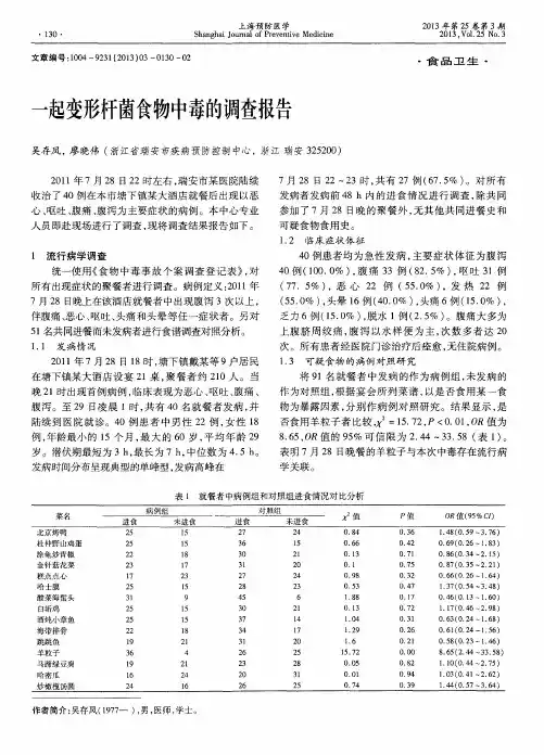 一起变形杆菌食物中毒的调查报告