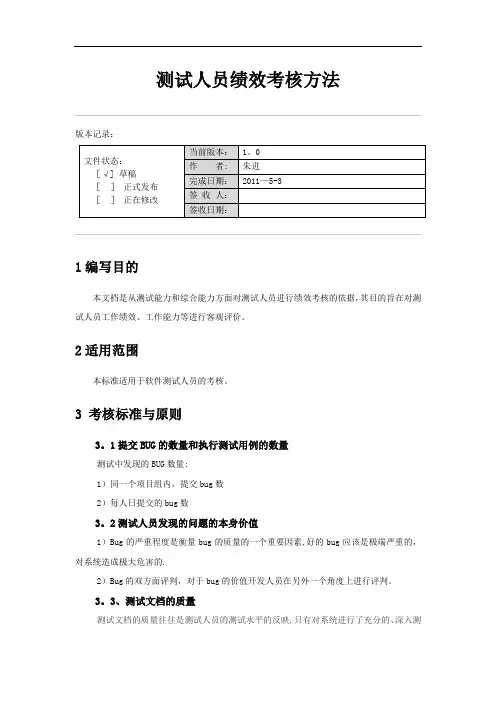 测试人员绩效评价标准