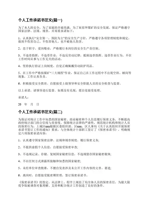 个人工作承诺书范文(通用十五篇)