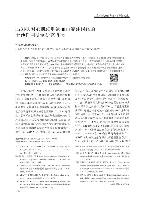 miRNA对心肌细胞缺血再灌注损伤的干预作用机制研究进展