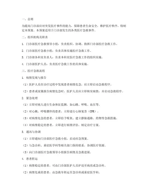 门诊部医疗急救应急预案
