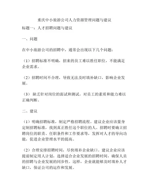 重庆中小旅游公司人力资源管理问题与建议