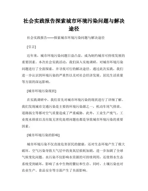 社会实践报告探索城市环境污染问题与解决途径