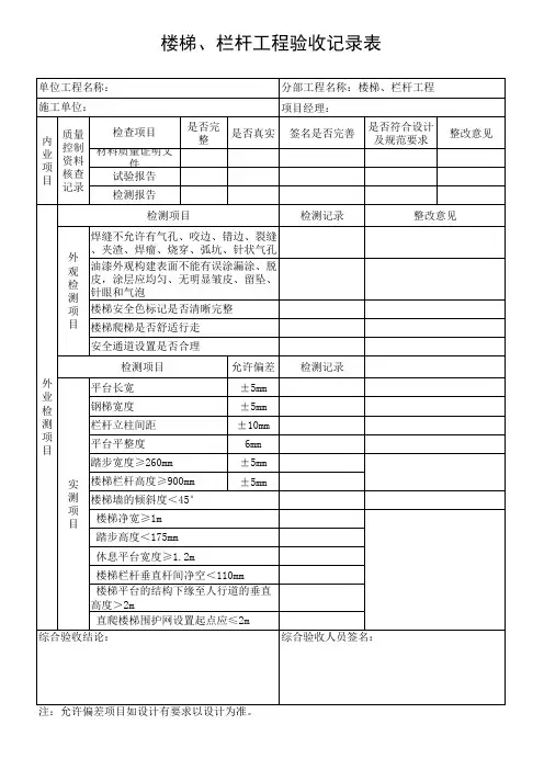 楼梯栏杆验收记录表