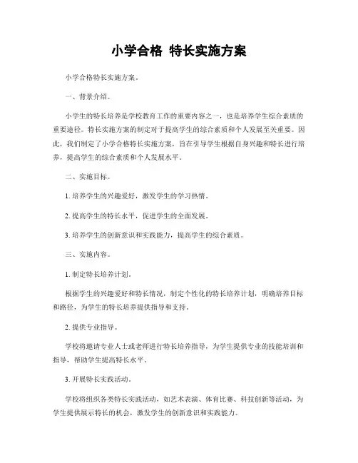 小学合格 特长实施方案