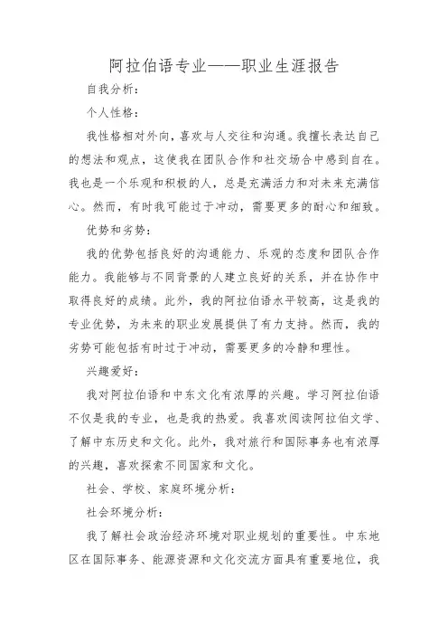 阿拉伯语专业——职业生涯报告