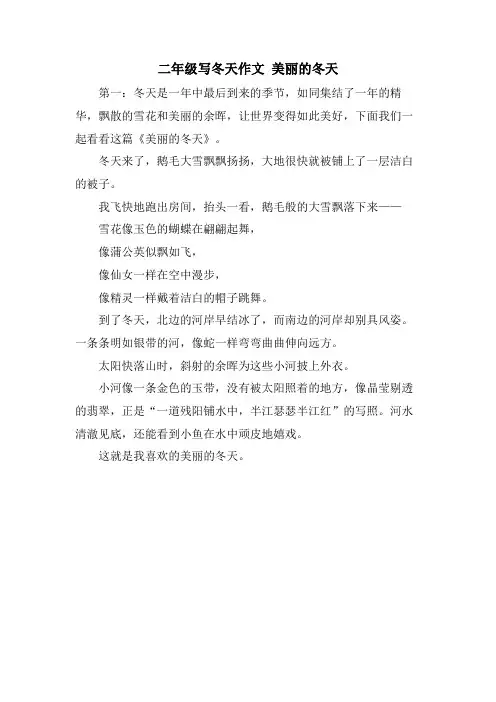 二年级写冬天作文 美丽的冬天