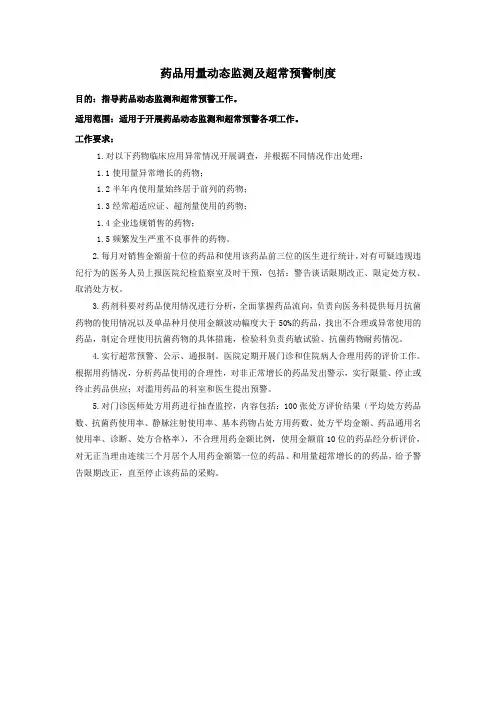 药品用量动态监测及超常预警制度