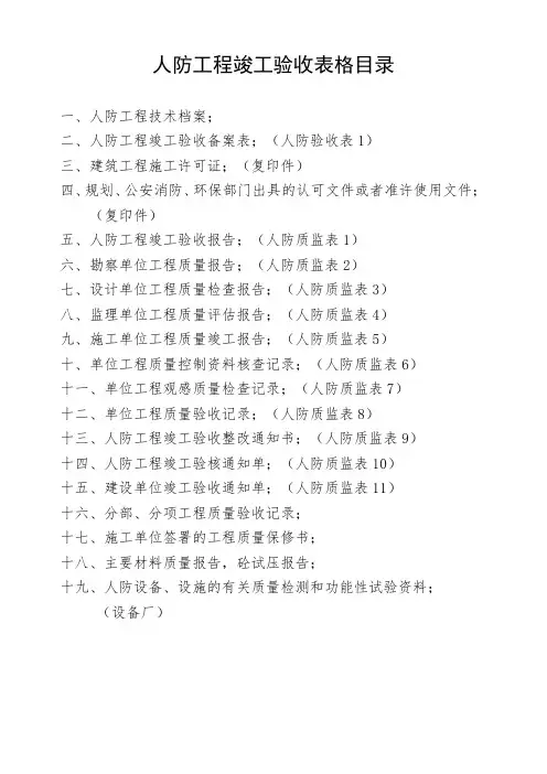 人防工程竣工验收表格全套