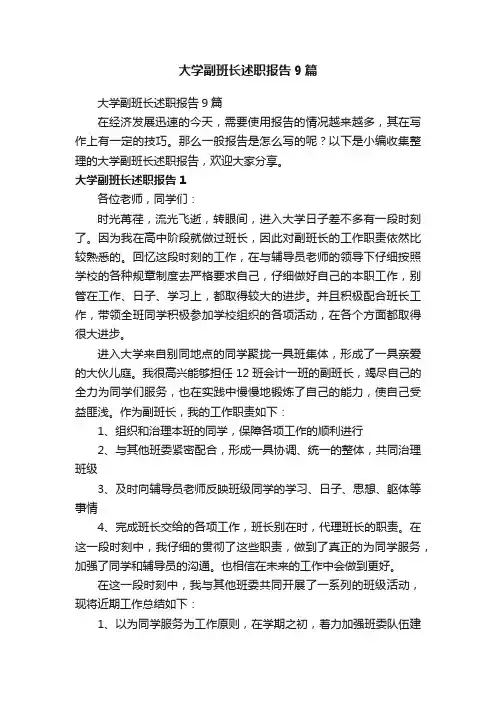 大学副班长述职报告9篇