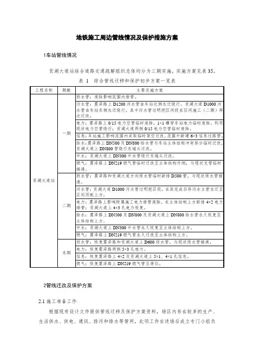 地铁施工周边管线情况及保护措施方案