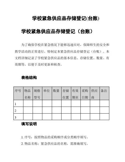 学校紧急供应品存储登记(台账)