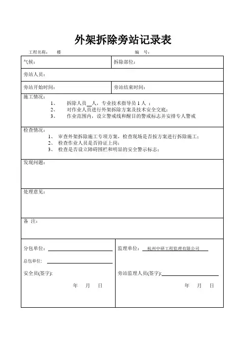外架拆除监理旁站记录