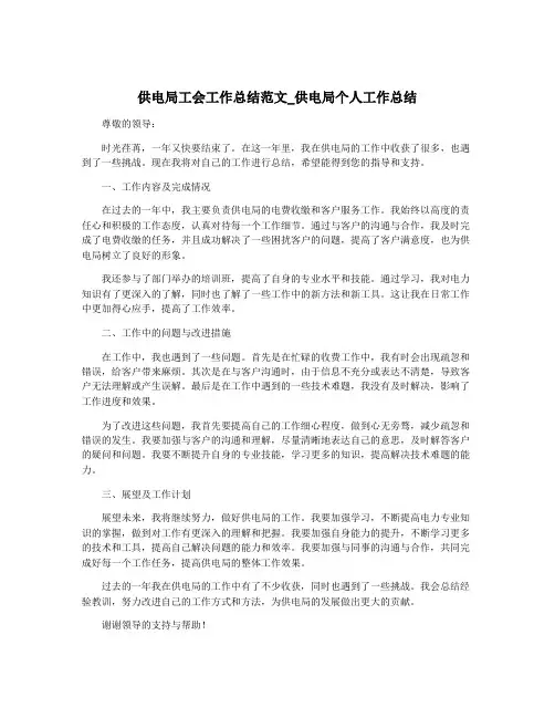 供电局工会工作总结范文_供电局个人工作总结