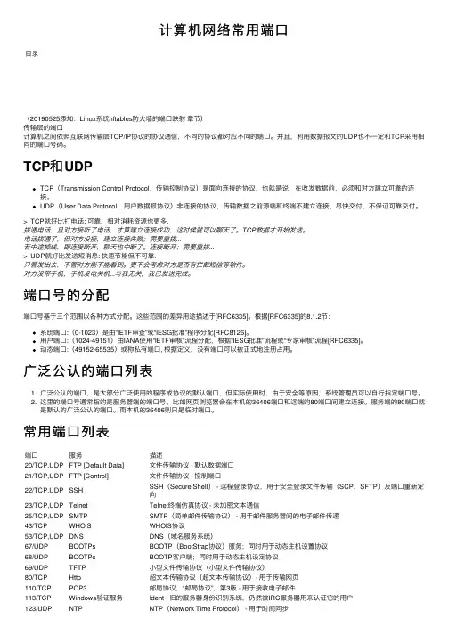 计算机网络常用端口