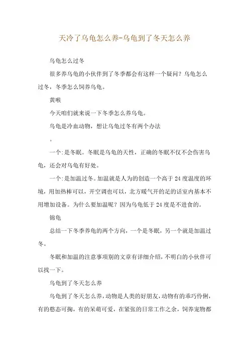 天冷了乌龟怎么养-乌龟到了冬天怎么养