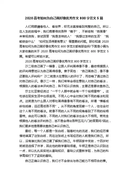 2020高考如何为自己画好像优秀作文800字范文5篇