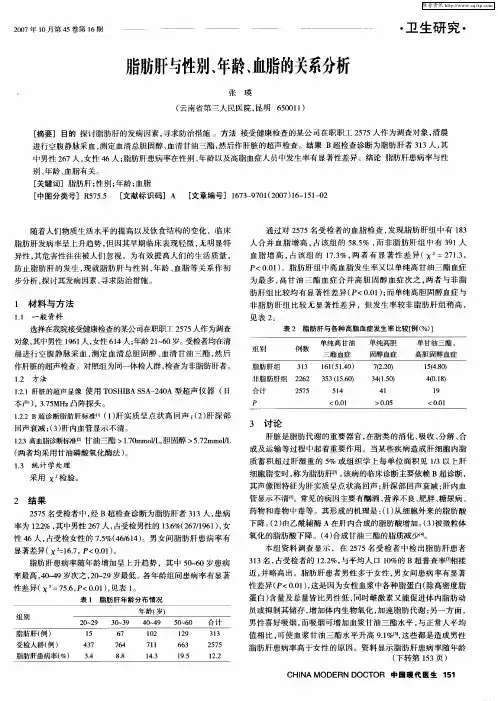 脂肪肝与性别、年龄、血脂的关系分析