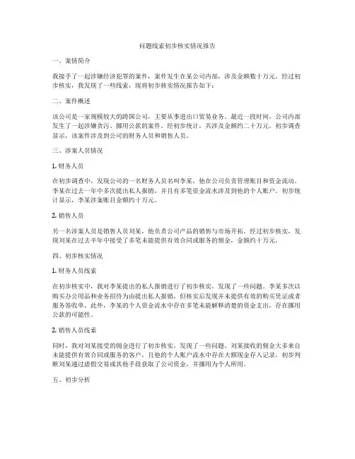 问题线索初步核实情况报告