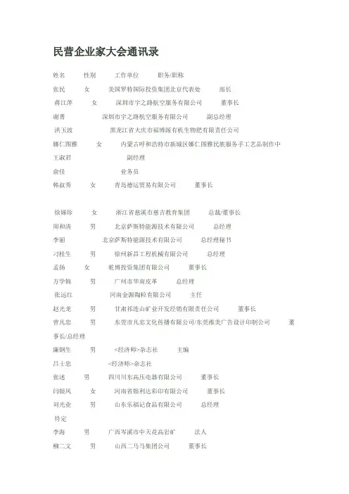 民营企业家大会通讯录