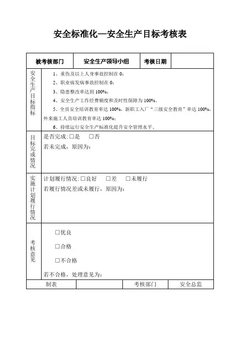 安全标准化—安全生产目标考核表