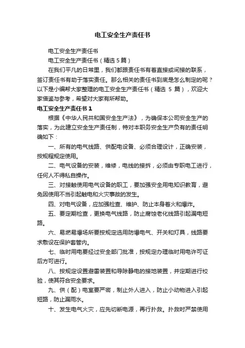 电工安全生产责任书（精选5篇）