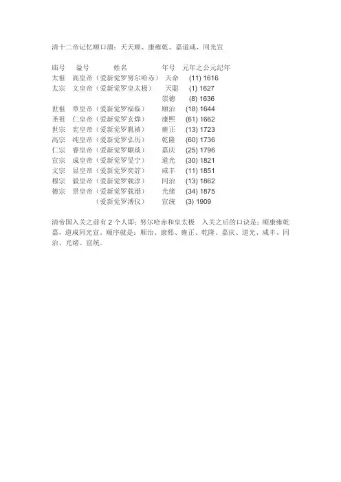 清十二帝记忆顺口溜