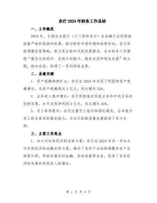 农行2024年财务工作总结
