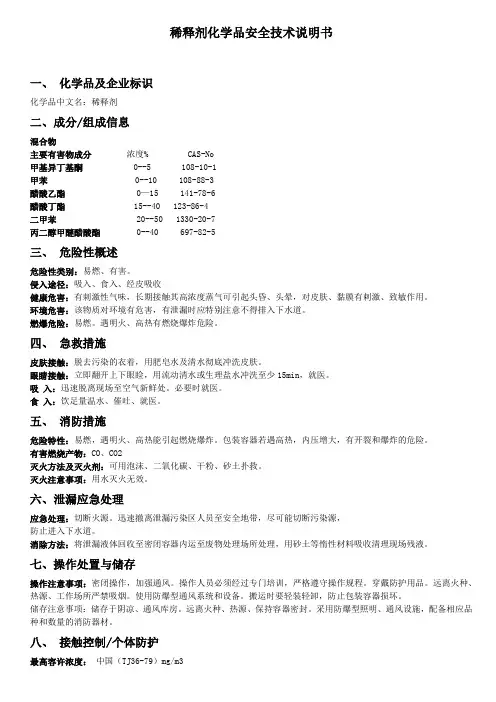 稀释剂化学品安全技术说明书
