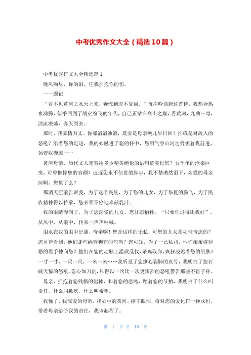 中考优秀作文大全(精选10篇)