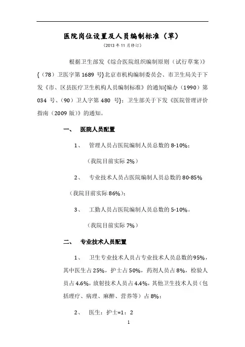 医院岗位设置和人员编制标准