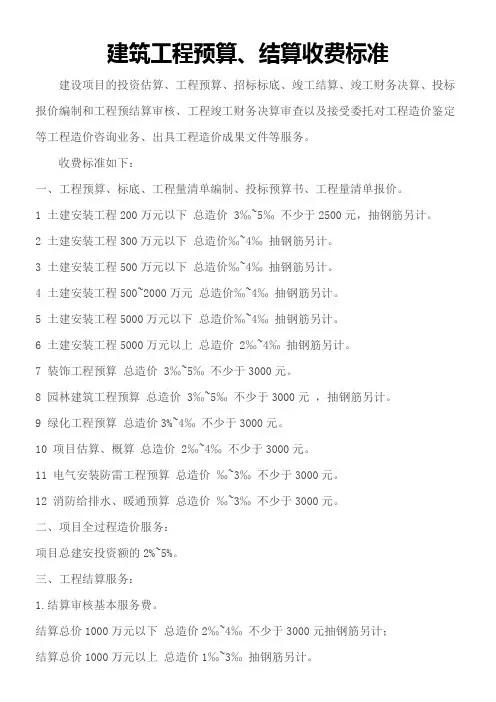 2016建筑工程预算、结算收费标准