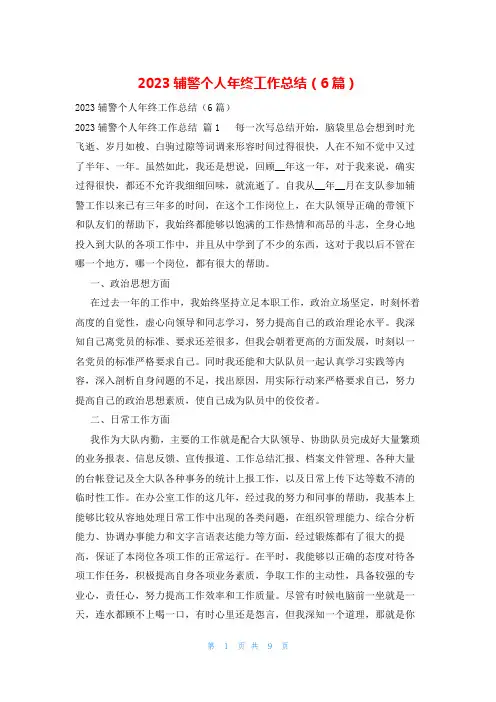 2023辅警个人年终工作总结(6篇)