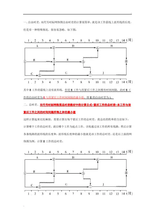 双代号时标网络图总时差和自由时差的计算方法