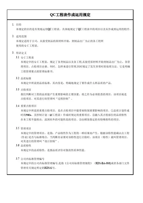 QC工程表作成运用规定含表格
