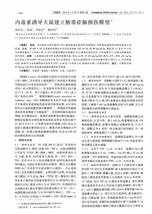 内毒素诱导大鼠建立脓毒症脑损伤模型