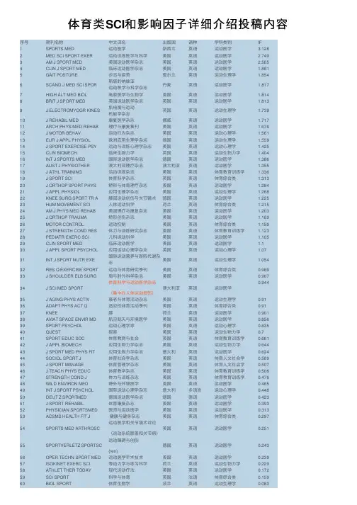 体育类SCI和影响因子详细介绍投稿内容