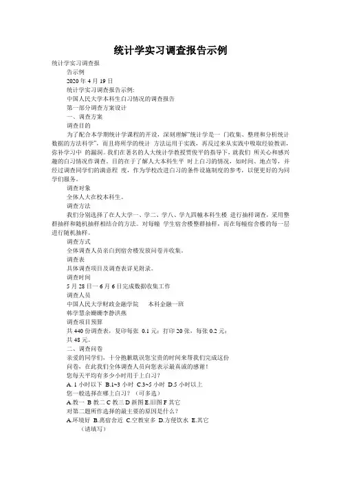 统计学实习调查报告示例