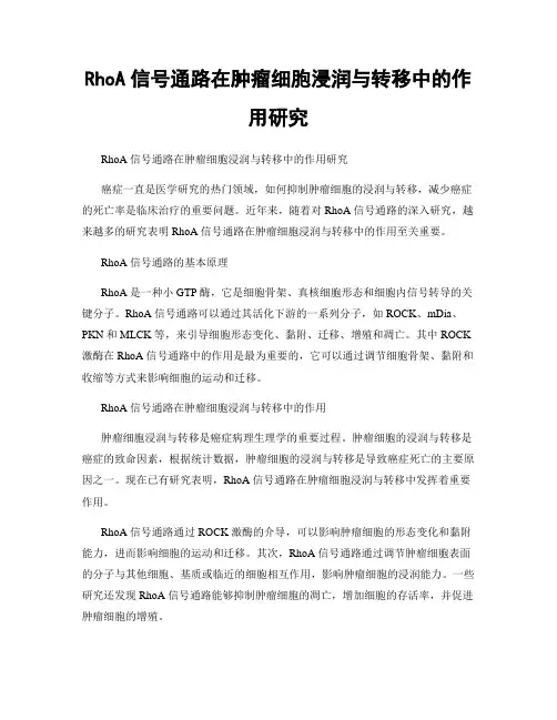 RhoA信号通路在肿瘤细胞浸润与转移中的作用研究