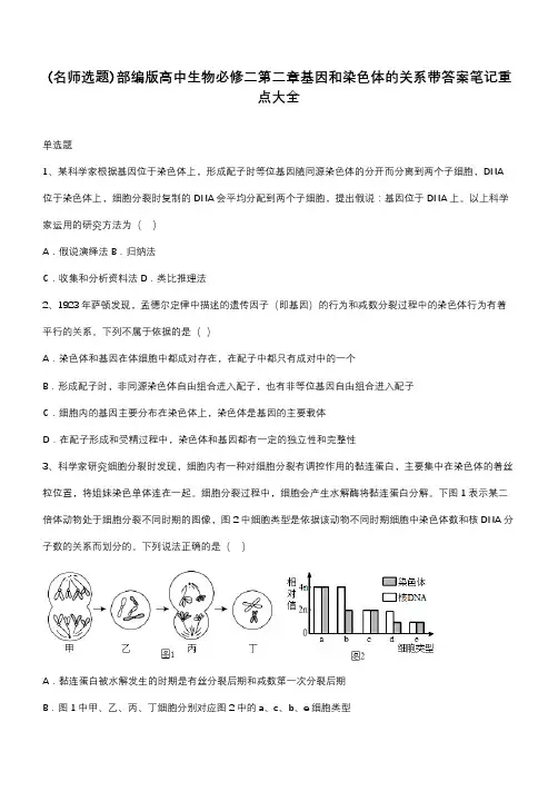 部编版高中生物必修二第二章基因和染色体的关系带答案笔记重点大全