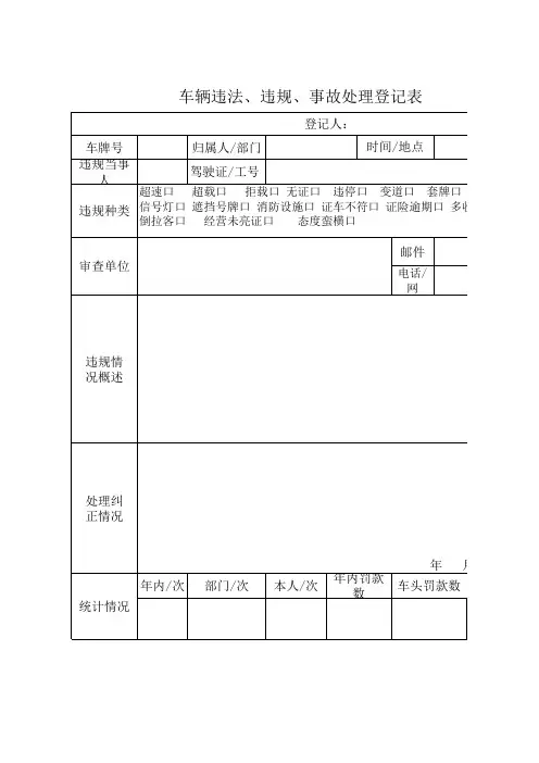 车辆违法、违规事故处理登记表