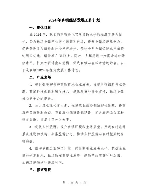 2024年乡镇经济发展工作计划