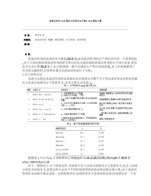 表面活性剂HLB值的分析测定与计算
