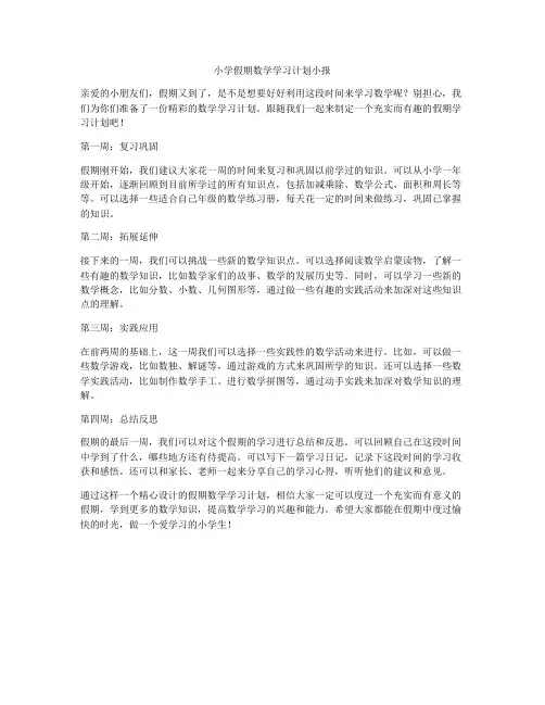 小学假期数学学习计划小报