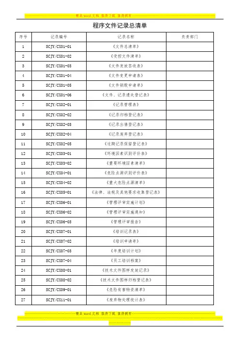 程序文件记录总清单