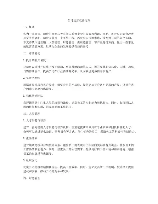 公司运营改善方案