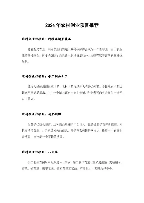 2024年创业_农村创业项目推荐