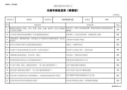内部审核检查表(销售部)
