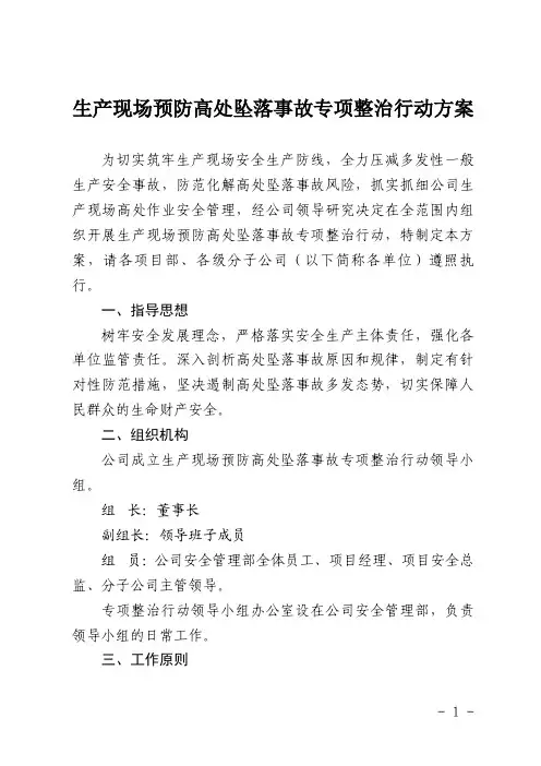 预防高处坠落事故专项整治行动方案