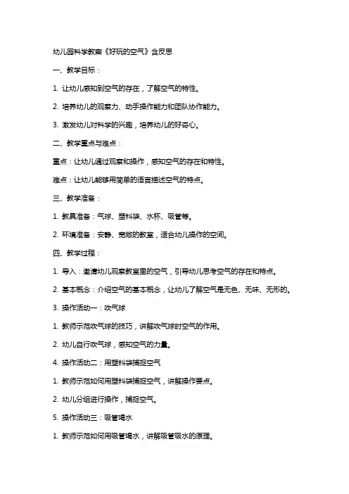 幼儿园科学教案《好玩的空气》含反思